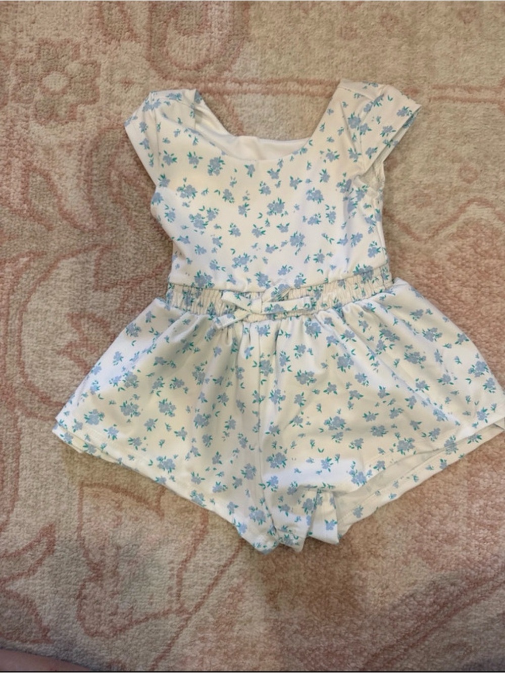 Girls White Floral Romper with Blue Print